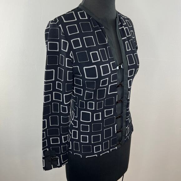 Vintage Rayure Black White Geometric Clip Closure Cardigan Jacket 40 S FRANCE - Picture 3 of 9